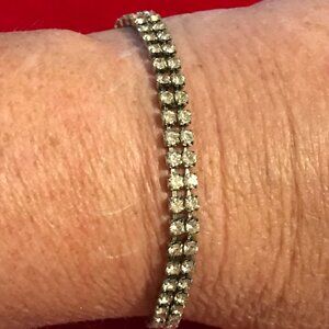 Vintage Silver Tone Double Strand Rhinestone Tennis Bracelet